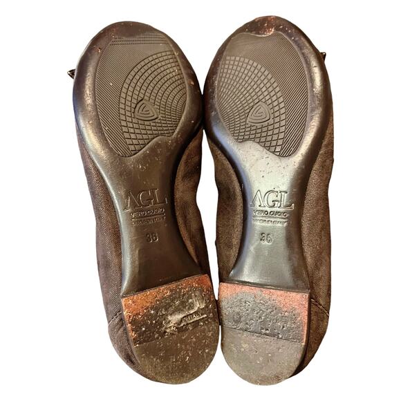 AGL Ballet Flats Brown Monika Cap Toe Suede Patent Leather Shoes Buckle 36 EUC - Picture 8 of 11